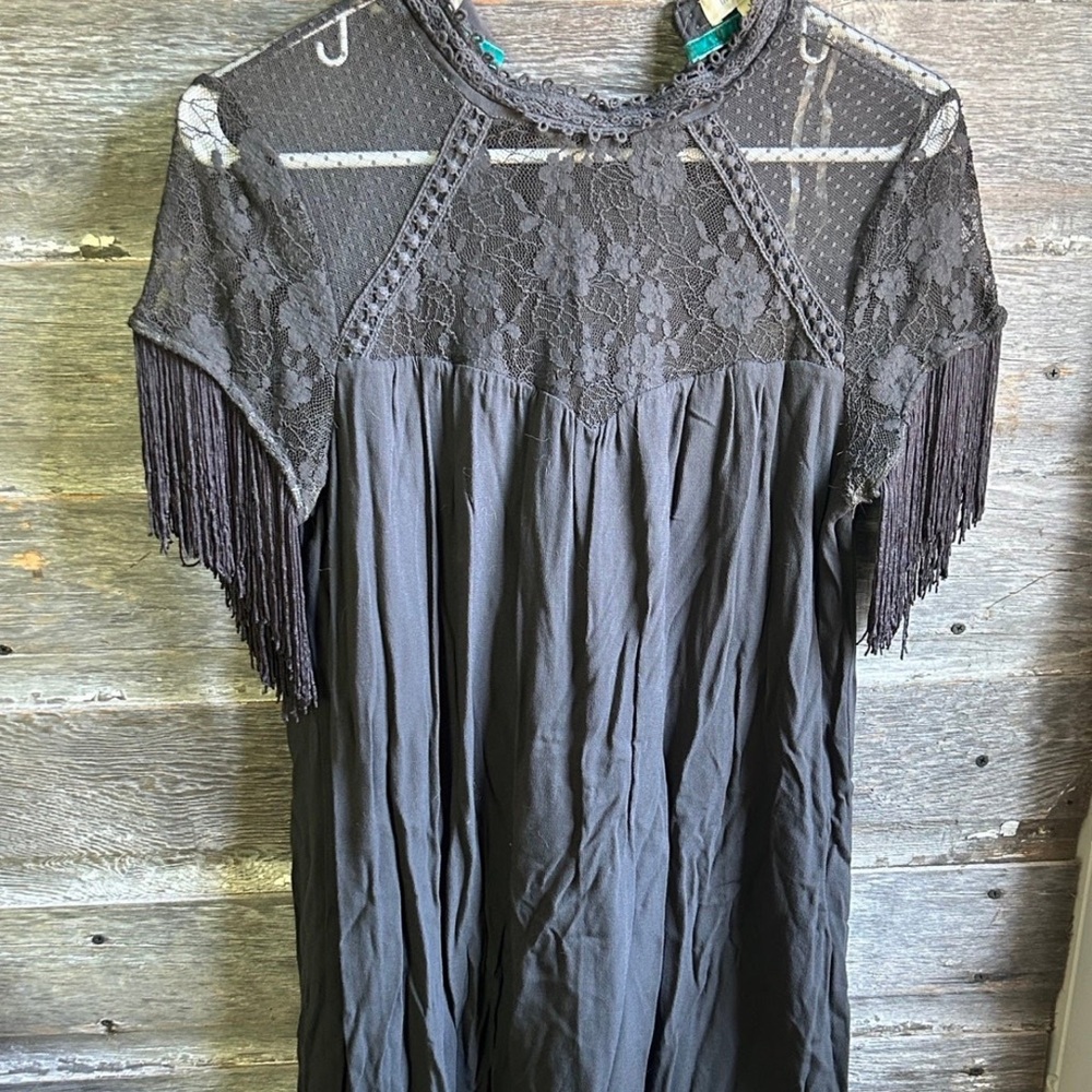 Black fringe & lace dress